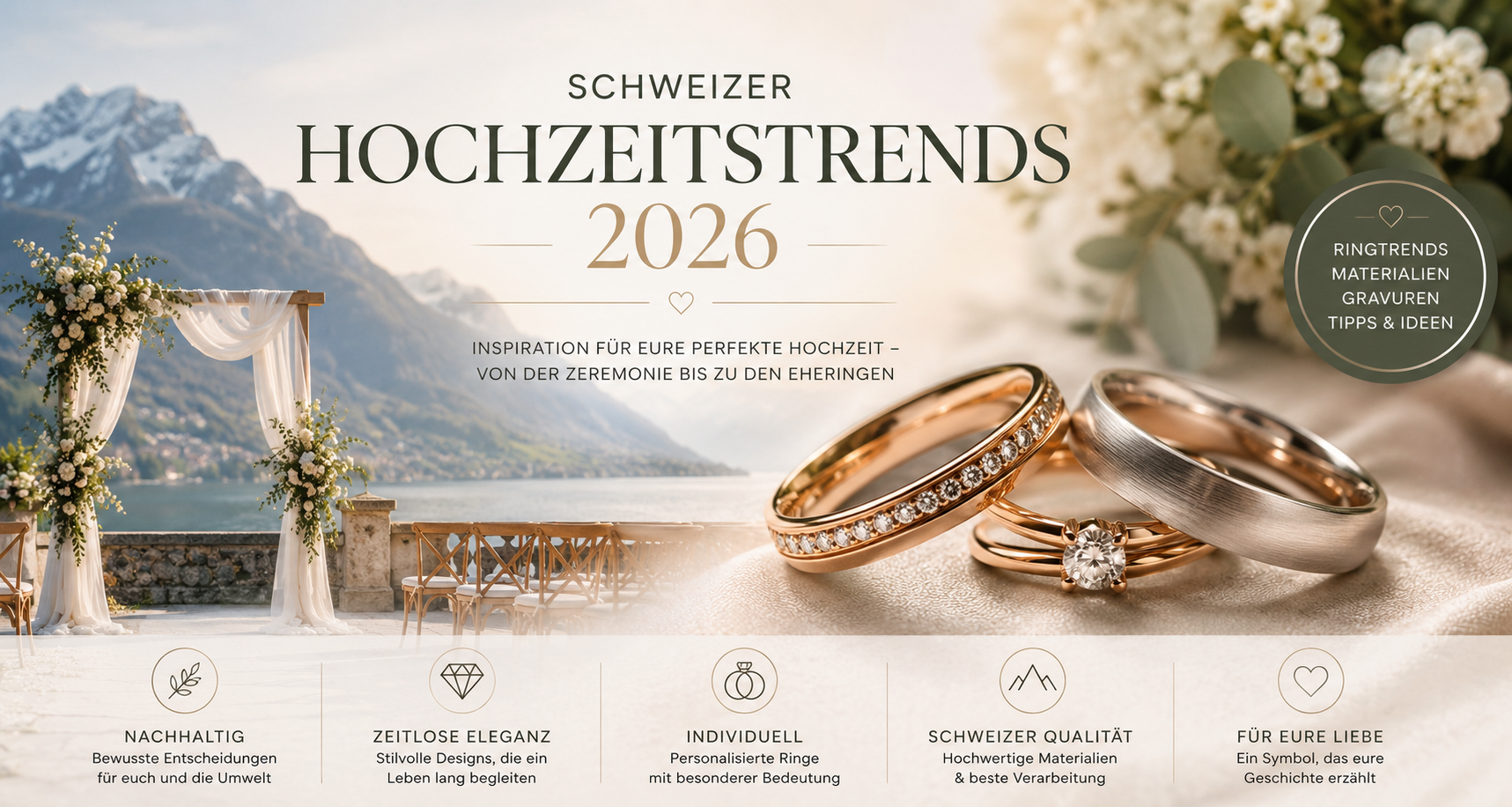 Schweizer Hochzeitstrends 2026 - Von der Zeremonie bis zu den Eheringen
